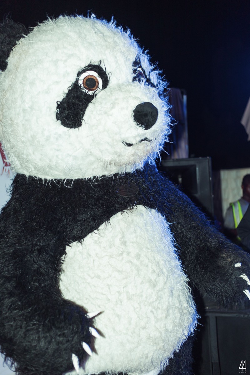 A panda mascot among the guests.
